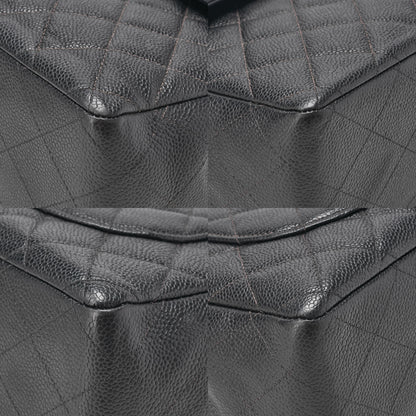 CHANEL Caviar Skin Deca Matelasse 30cm Single Flap Chain Shoulder Bag Black Silver-Tone Hardware, Pre-Owned