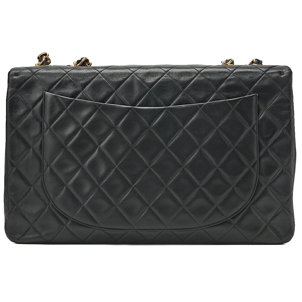 CHANEL Chain Shoulder Bag Deka Matelasse 34cm Single Flap Lambskin Black Gold-Tone Hardware, Pre-Owned