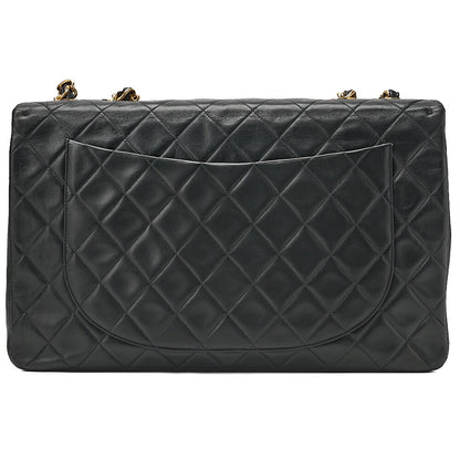 CHANEL Chain Shoulder Bag Deka Matelasse 34cm Single Flap Lambskin Black Gold-Tone Hardware, Pre-Owned