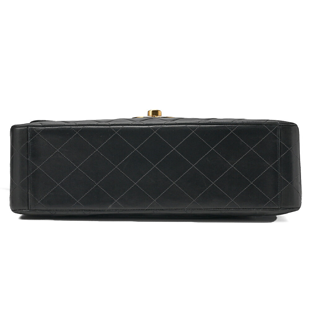 CHANEL Chain Shoulder Bag Deka Matelasse 34cm Single Flap Lambskin Black Gold-Tone Hardware, Pre-Owned