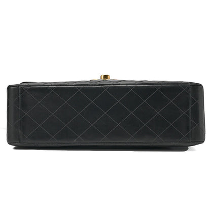 CHANEL Chain Shoulder Bag Deka Matelasse 34cm Single Flap Lambskin Black Gold-Tone Hardware, Pre-Owned