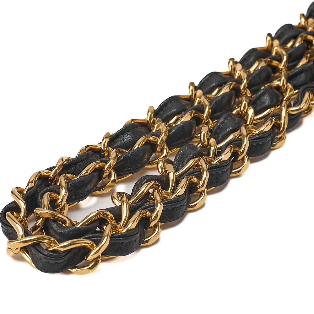 CHANEL Chain Shoulder Bag Deka Matelasse 34cm Single Flap Lambskin Black Gold-Tone Hardware, Pre-Owned