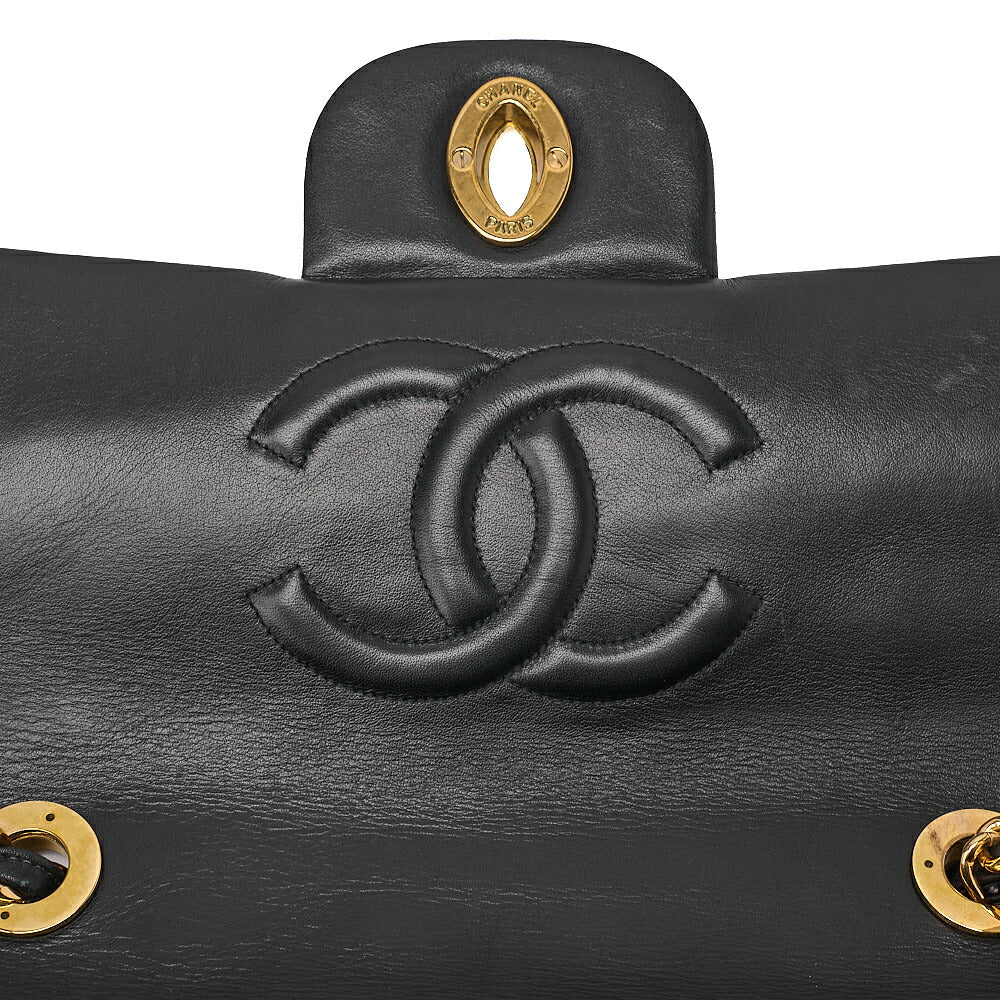 CHANEL Chain Shoulder Bag Deka Matelasse 34cm Single Flap Lambskin Black Gold-Tone Hardware, Pre-Owned