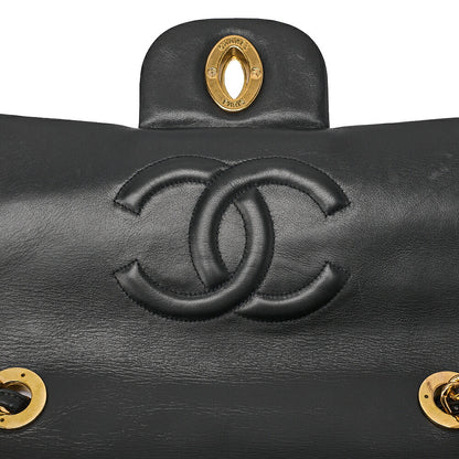 CHANEL Chain Shoulder Bag Deka Matelasse 34cm Single Flap Lambskin Black Gold-Tone Hardware, Pre-Owned