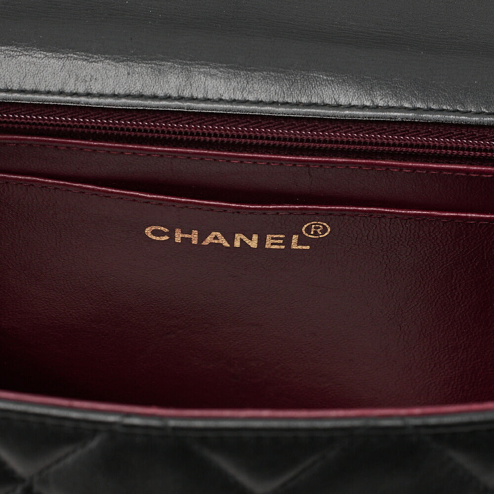 CHANEL Chain Shoulder Bag Deka Matelasse 34cm Single Flap Lambskin Black Gold-Tone Hardware, Pre-Owned