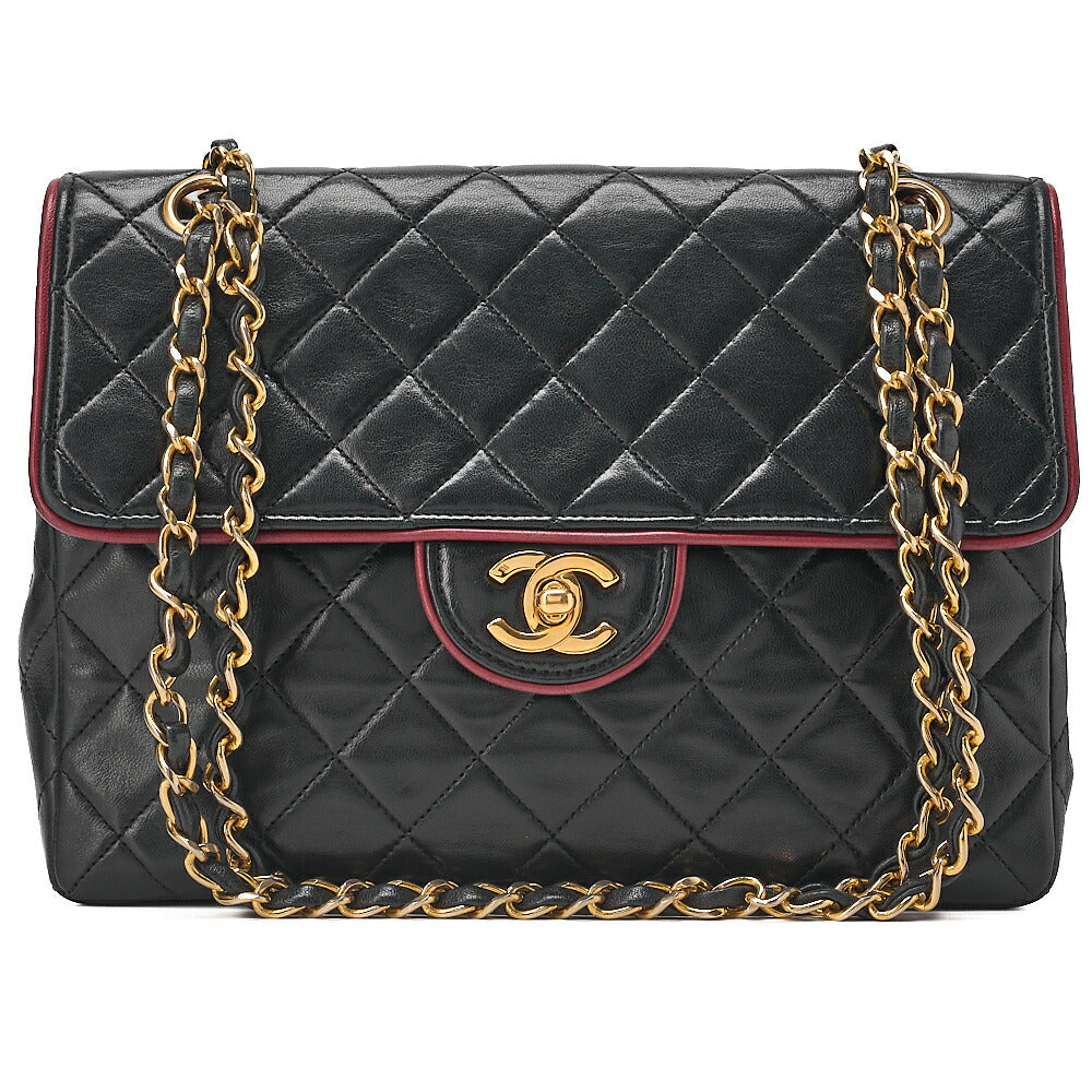 CHANEL Chain Shoulder Bag Matelasse Bicolor Lambskin Black x Red Gold-Tone Hardware, Pre-Owned