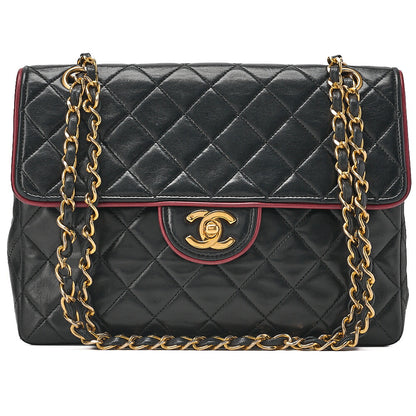 CHANEL Chain Shoulder Bag Matelasse Bicolor Lambskin Black x Red Gold-Tone Hardware, Pre-Owned