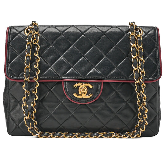 CHANEL Chain Shoulder Bag Matelasse Bicolor Lambskin Black x Red Gold-Tone Hardware, Pre-Owned