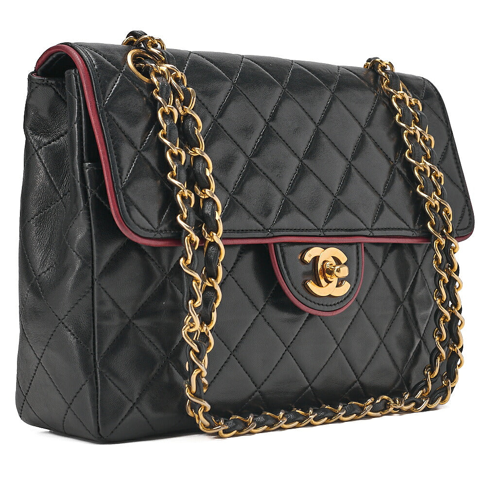 CHANEL Chain Shoulder Bag Matelasse Bicolor Lambskin Black x Red Gold-Tone Hardware, Pre-Owned