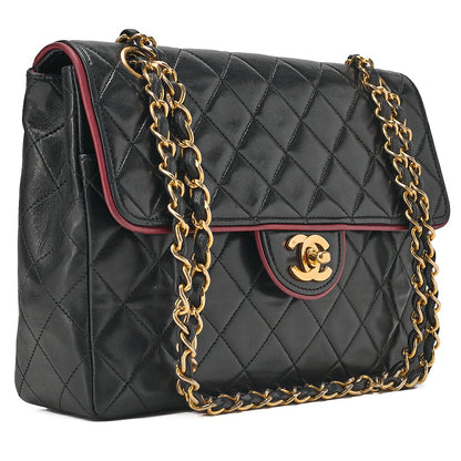 CHANEL Chain Shoulder Bag Matelasse Bicolor Lambskin Black x Red Gold-Tone Hardware, Pre-Owned