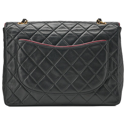CHANEL Chain Shoulder Bag Matelasse Bicolor Lambskin Black x Red Gold-Tone Hardware, Pre-Owned