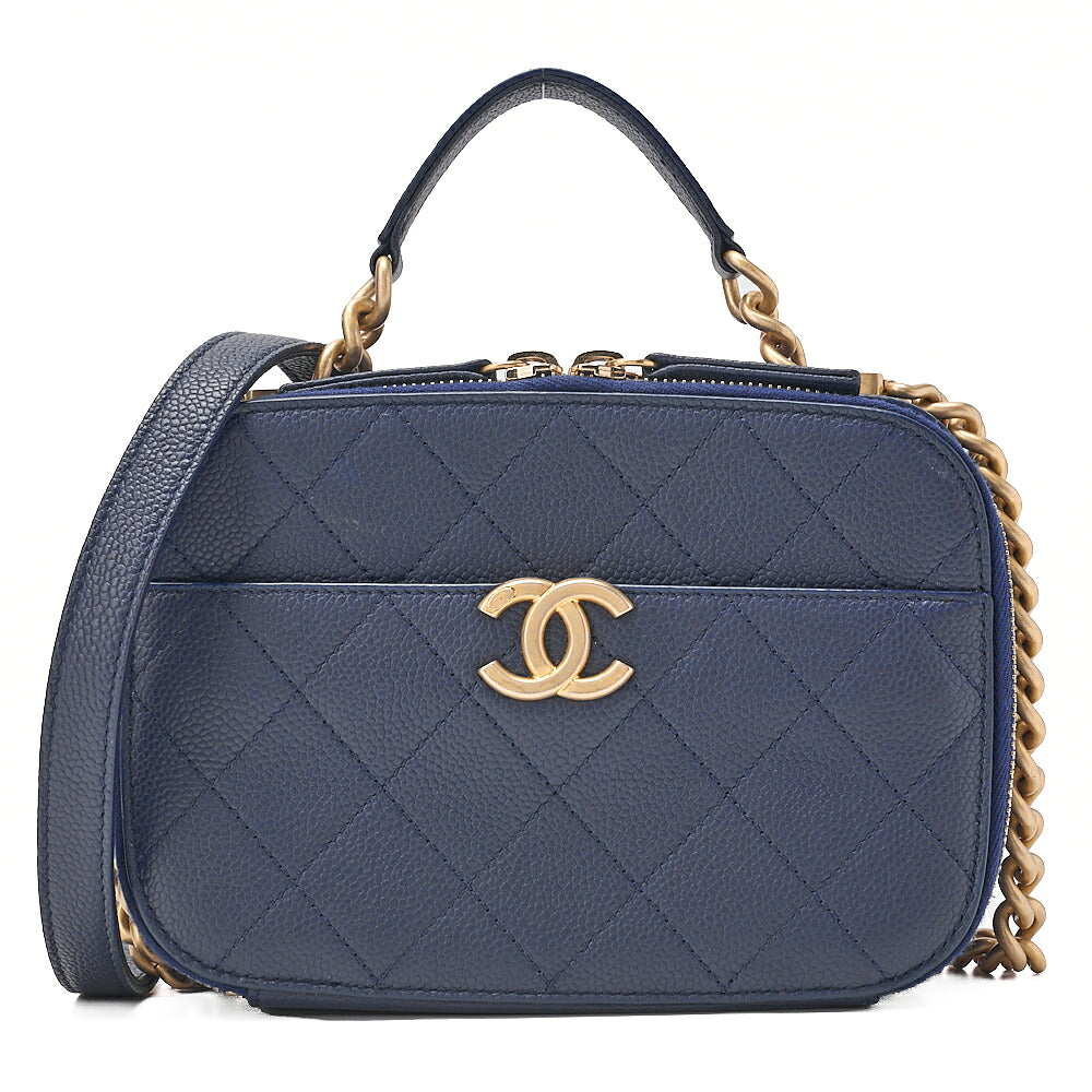 CHANEL Matelasse Caviar Skin 2WAY Chain Shoulder Navy Gold-Tone Hardware, Pre-Owned