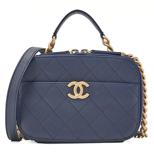 CHANEL Matelasse Caviar Skin 2WAY Chain Shoulder Navy Gold-Tone Hardware, Pre-Owned