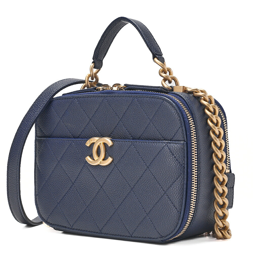 CHANEL Matelasse Caviar Skin 2WAY Chain Shoulder Navy Gold-Tone Hardware, Pre-Owned