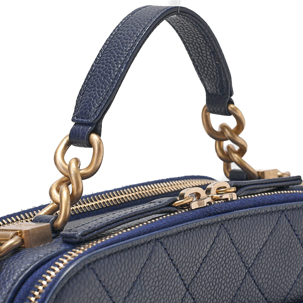 CHANEL Matelasse Caviar Skin 2WAY Chain Shoulder Navy Gold-Tone Hardware, Pre-Owned