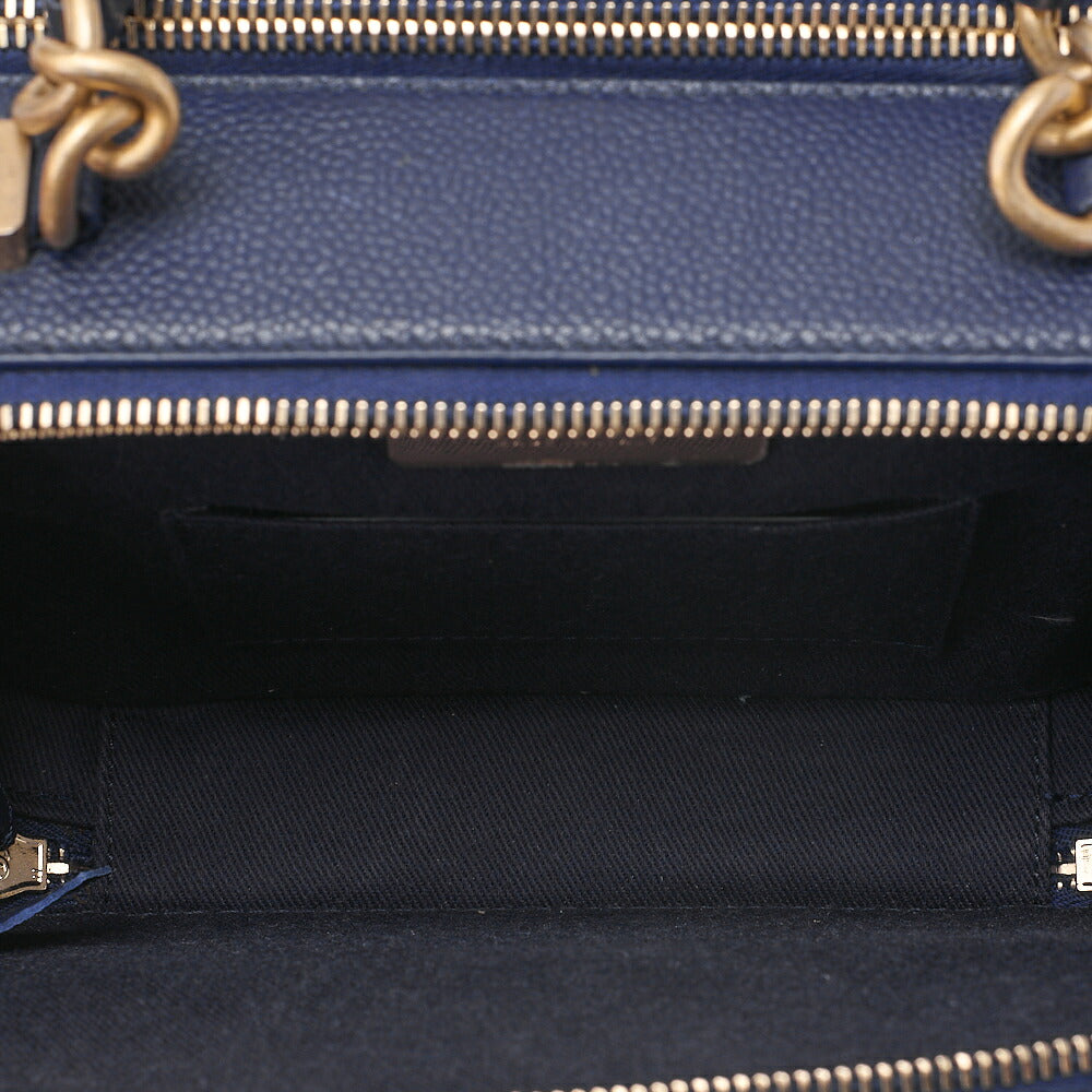 CHANEL Matelasse Caviar Skin 2WAY Chain Shoulder Navy Gold-Tone Hardware, Pre-Owned
