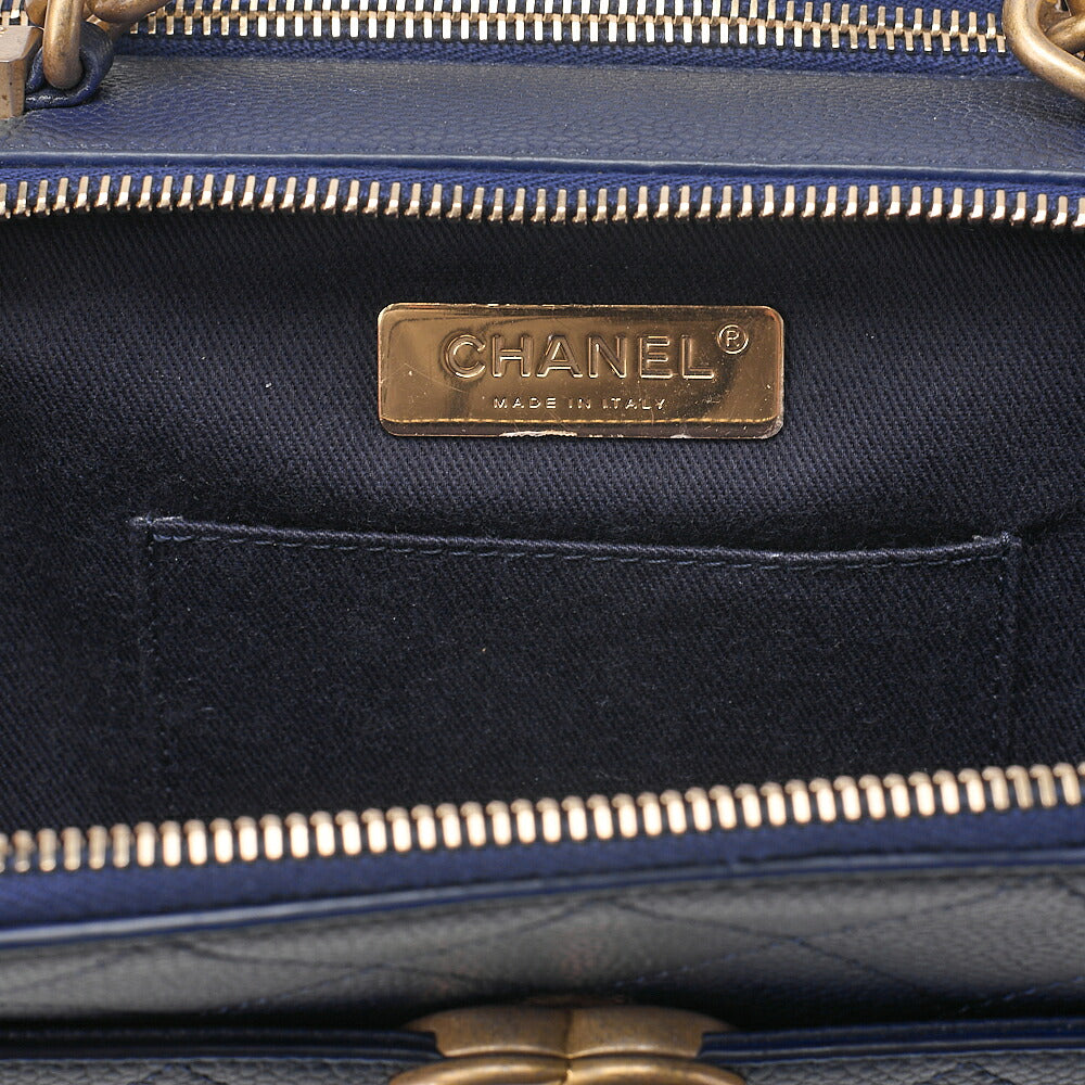 CHANEL Matelasse Caviar Skin 2WAY Chain Shoulder Navy Gold-Tone Hardware, Pre-Owned