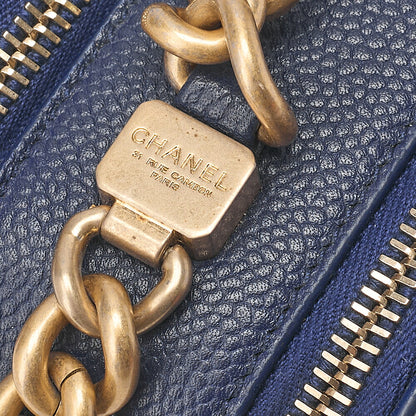 CHANEL Matelasse Caviar Skin 2WAY Chain Shoulder Navy Gold-Tone Hardware, Pre-Owned