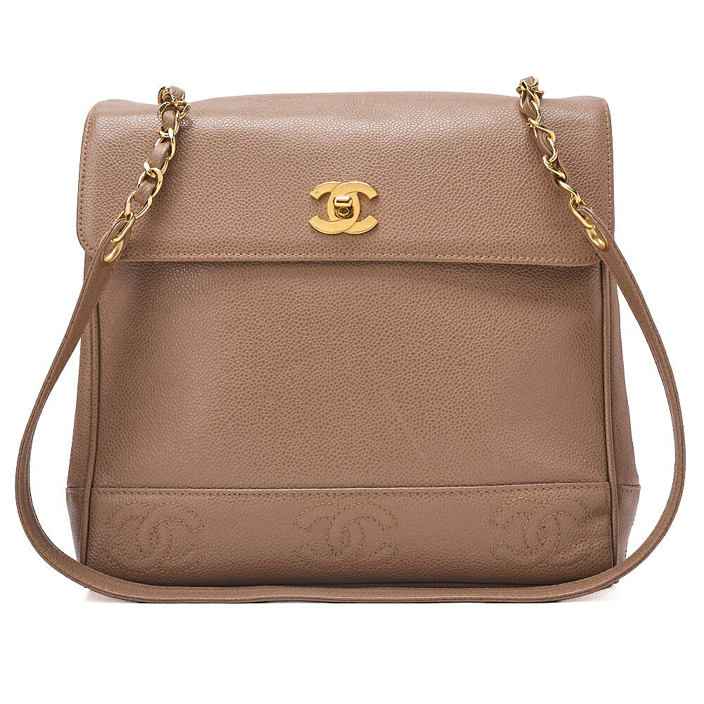 CHANEL Caviar Skin Triple Coco Turn Lock Chain Shoulder Bag Brown Gold-Tone Hardware, Pre-Owned