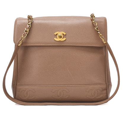 CHANEL Caviar Skin Triple Coco Turn Lock Chain Shoulder Bag Brown Gold-Tone Hardware, Pre-Owned