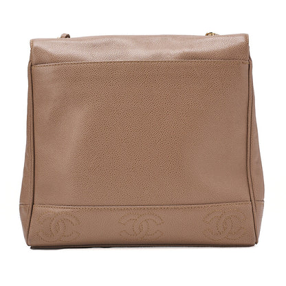 CHANEL Caviar Skin Triple Coco Turn Lock Chain Shoulder Bag Brown Gold-Tone Hardware, Pre-Owned
