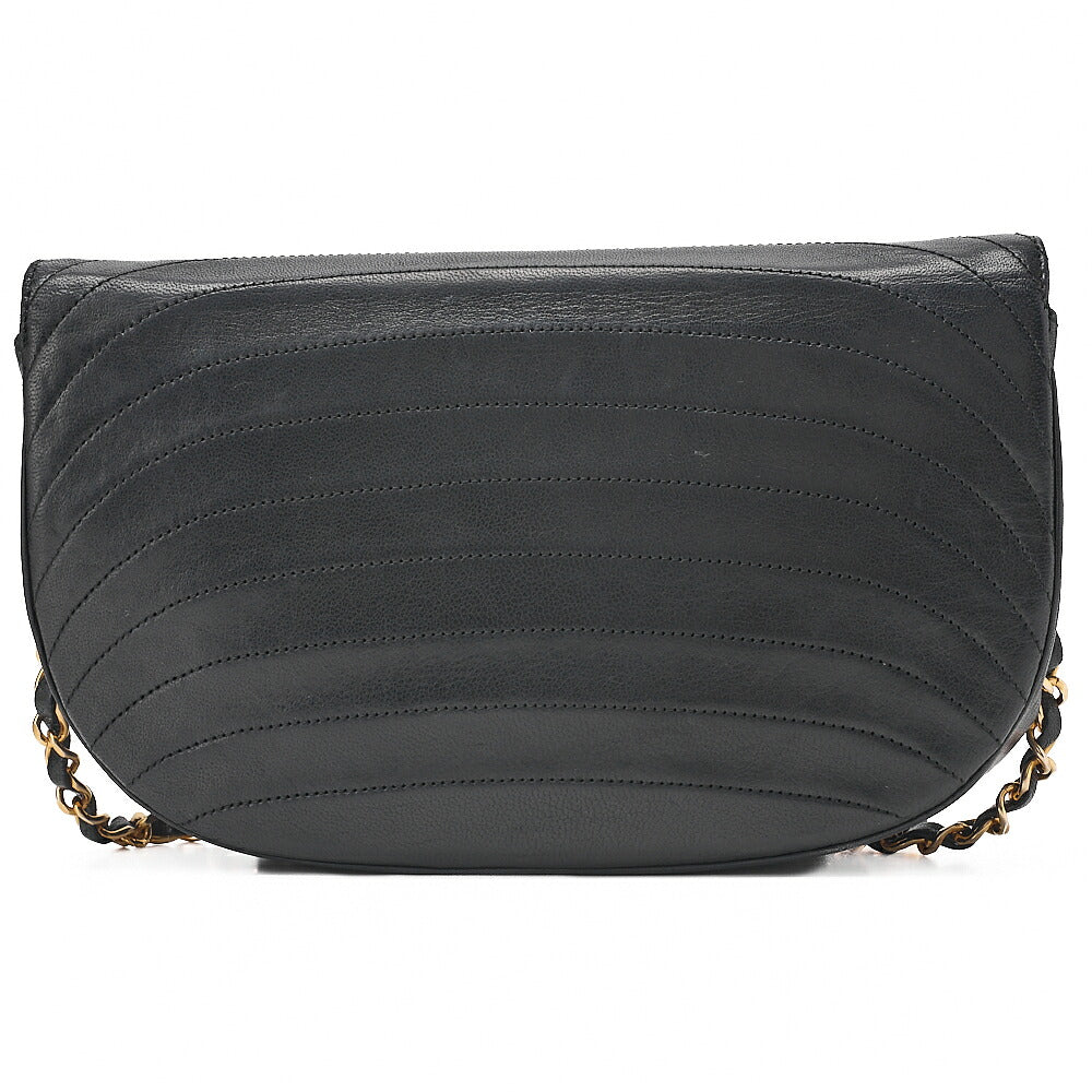 CHANEL Shoulder Bag Border Stitch Half Moon Turn Lock Lambskin Black Gold-Tone Hardware, Pre-Owned
