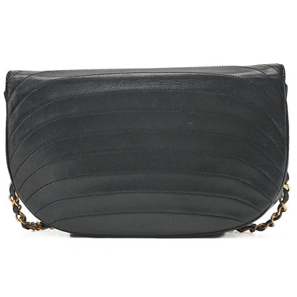CHANEL Shoulder Bag Border Stitch Half Moon Turn Lock Lambskin Black Gold-Tone Hardware, Pre-Owned