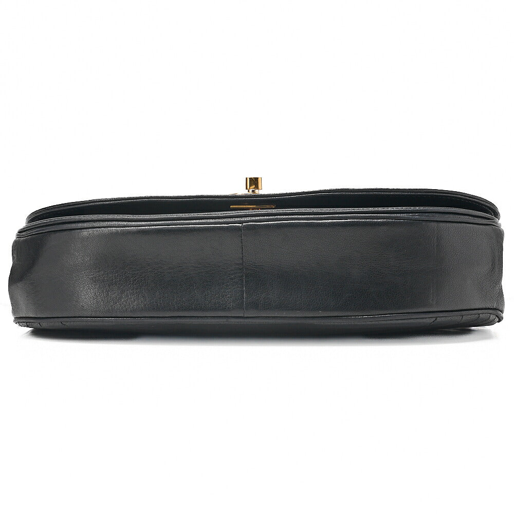 CHANEL Shoulder Bag Border Stitch Half Moon Turn Lock Lambskin Black Gold-Tone Hardware, Pre-Owned