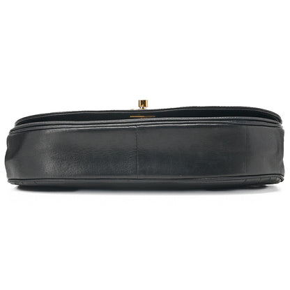 CHANEL Shoulder Bag Border Stitch Half Moon Turn Lock Lambskin Black Gold-Tone Hardware, Pre-Owned