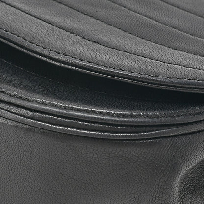 CHANEL Shoulder Bag Border Stitch Half Moon Turn Lock Lambskin Black Gold-Tone Hardware, Pre-Owned