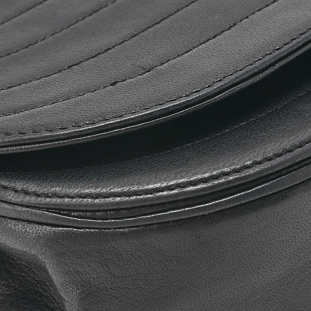 CHANEL Shoulder Bag Border Stitch Half Moon Turn Lock Lambskin Black Gold-Tone Hardware, Pre-Owned