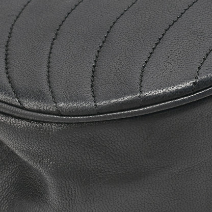 CHANEL Shoulder Bag Border Stitch Half Moon Turn Lock Lambskin Black Gold-Tone Hardware, Pre-Owned