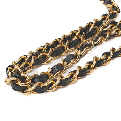CHANEL Shoulder Bag Border Stitch Half Moon Turn Lock Lambskin Black Gold-Tone Hardware, Pre-Owned