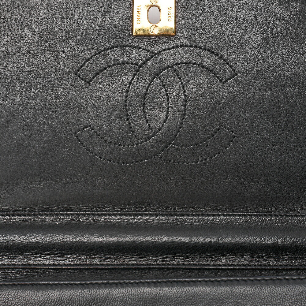 CHANEL Shoulder Bag Border Stitch Half Moon Turn Lock Lambskin Black Gold-Tone Hardware, Pre-Owned