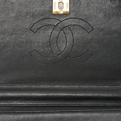 CHANEL Shoulder Bag Border Stitch Half Moon Turn Lock Lambskin Black Gold-Tone Hardware, Pre-Owned