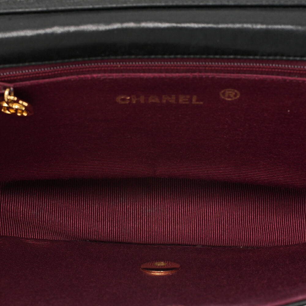 CHANEL Shoulder Bag Border Stitch Half Moon Turn Lock Lambskin Black Gold-Tone Hardware, Pre-Owned