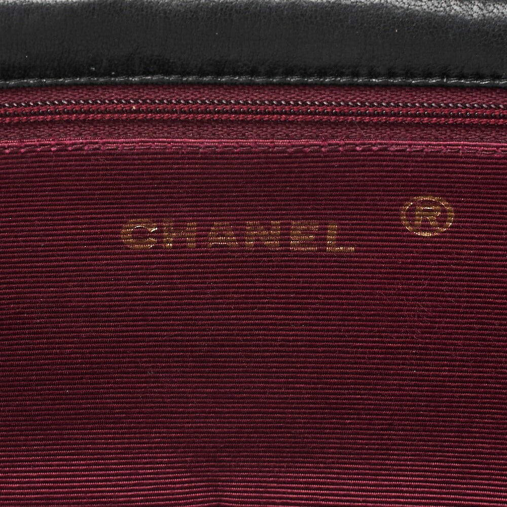 CHANEL Shoulder Bag Border Stitch Half Moon Turn Lock Lambskin Black Gold-Tone Hardware, Pre-Owned