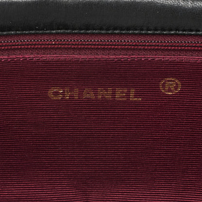 CHANEL Shoulder Bag Border Stitch Half Moon Turn Lock Lambskin Black Gold-Tone Hardware, Pre-Owned
