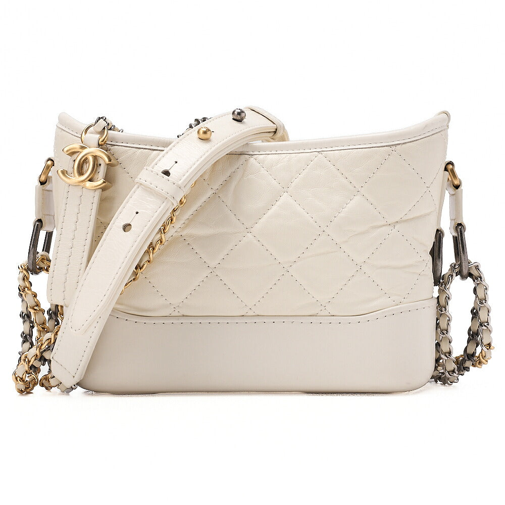 CHANEL Vintage Calf Gabrielle du Chanel Chain Shoulder White Gold x Silver-Tone Hardware, Pre-Owned