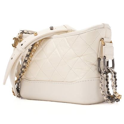 CHANEL Vintage Calf Gabrielle du Chanel Chain Shoulder White Gold x Silver-Tone Hardware, Pre-Owned