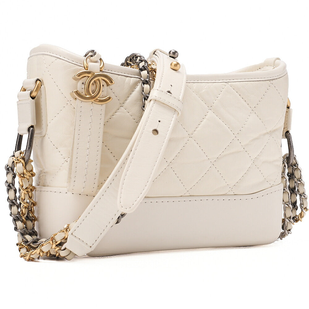 CHANEL Vintage Calf Gabrielle du Chanel Chain Shoulder White Gold x Silver-Tone Hardware, Pre-Owned