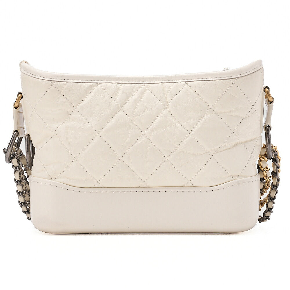 CHANEL Vintage Calf Gabrielle du Chanel Chain Shoulder White Gold x Silver-Tone Hardware, Pre-Owned