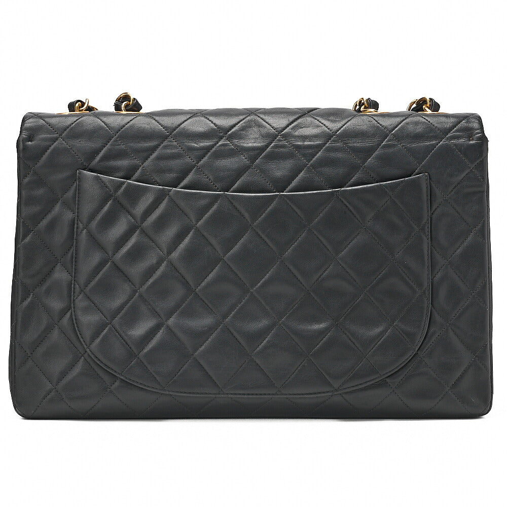 CHANEL Chain Shoulder Bag Deka Matelasse 34cm Single Flap Lambskin Black Gold-Tone Hardware, Pre-Owned
