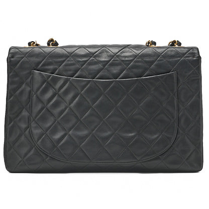 CHANEL Chain Shoulder Bag Deka Matelasse 34cm Single Flap Lambskin Black Gold-Tone Hardware, Pre-Owned