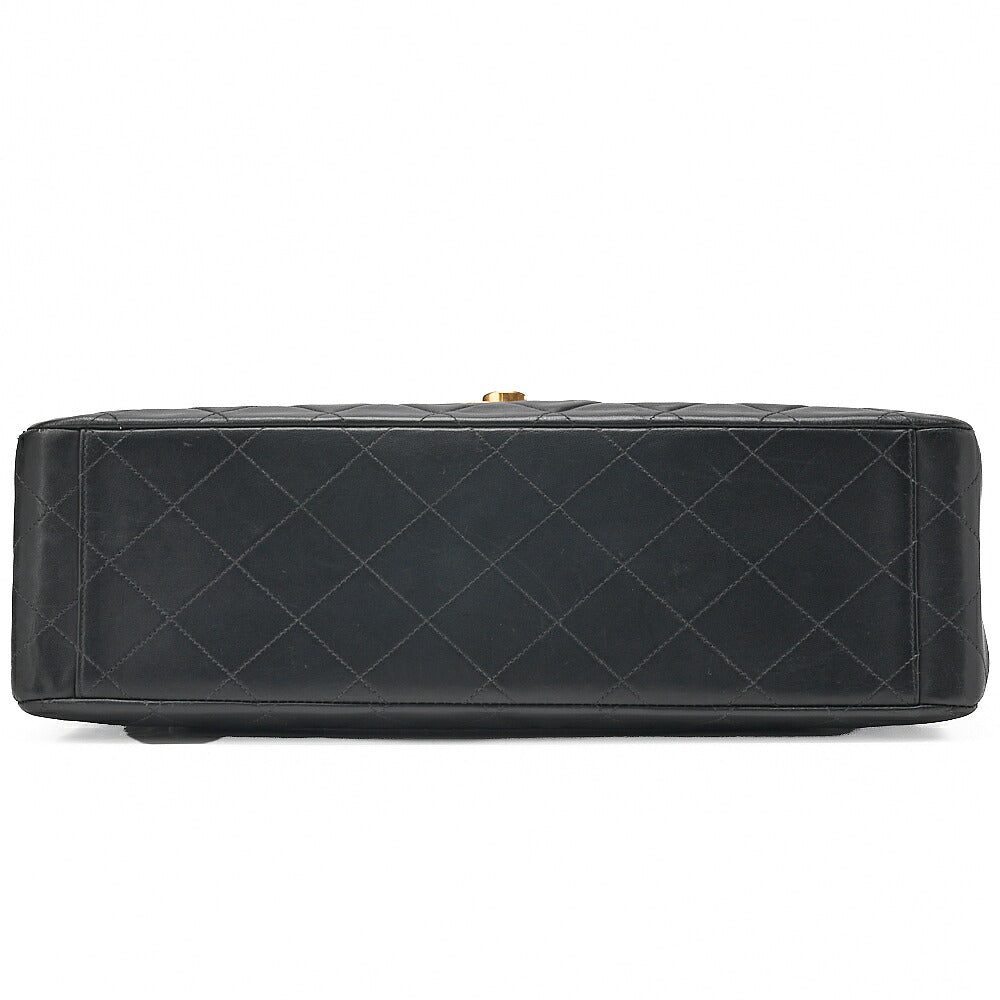 CHANEL Chain Shoulder Bag Deka Matelasse 34cm Single Flap Lambskin Black Gold-Tone Hardware, Pre-Owned