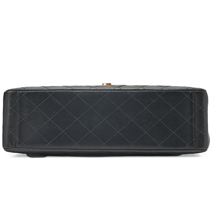 CHANEL Chain Shoulder Bag Deka Matelasse 34cm Single Flap Lambskin Black Gold-Tone Hardware, Pre-Owned
