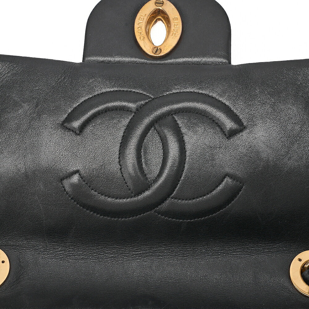 CHANEL Chain Shoulder Bag Deka Matelasse 34cm Single Flap Lambskin Black Gold-Tone Hardware, Pre-Owned
