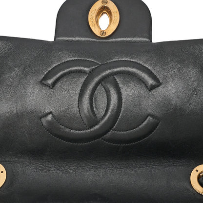 CHANEL Chain Shoulder Bag Deka Matelasse 34cm Single Flap Lambskin Black Gold-Tone Hardware, Pre-Owned