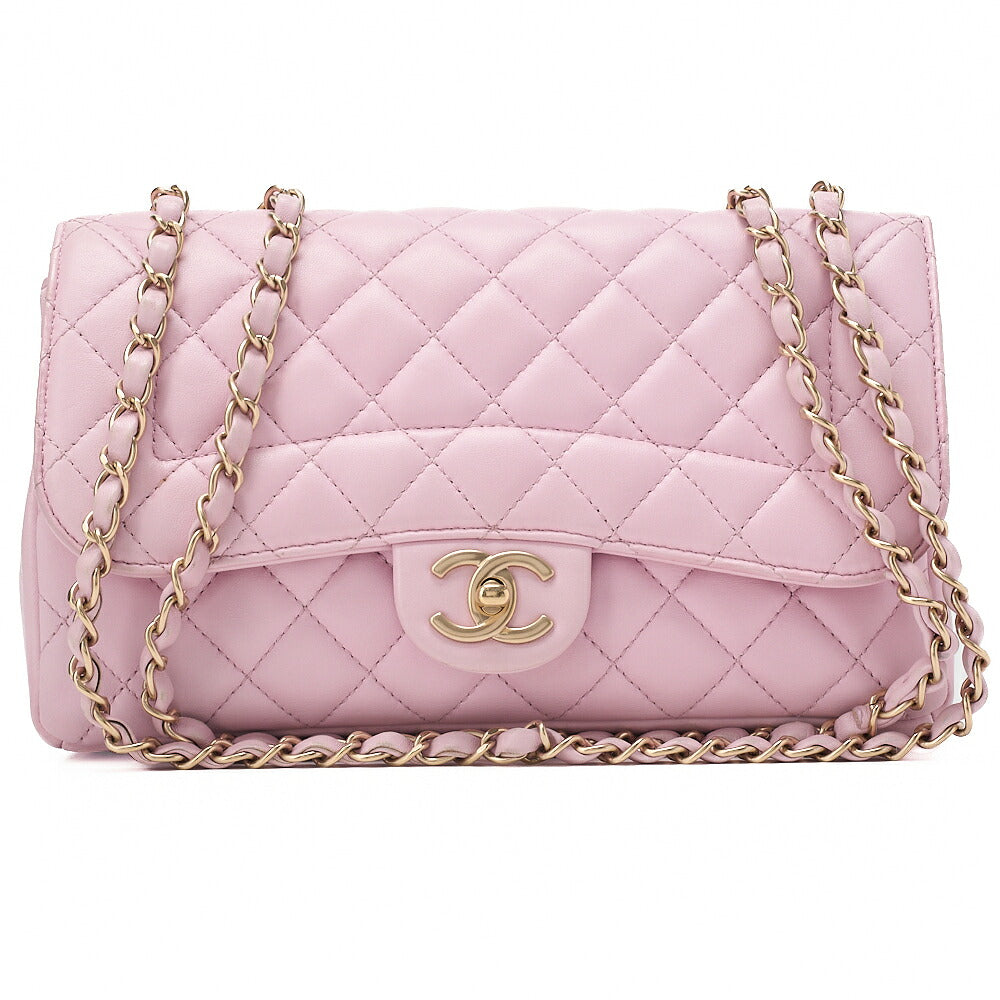 CHANEL Lambskin Matelasse Single Chain Shoulder Pink Gold-Tone Hardware, Pre-Owned