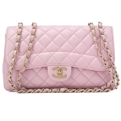 CHANEL Lambskin Matelasse Single Chain Shoulder Pink Gold-Tone Hardware, Pre-Owned